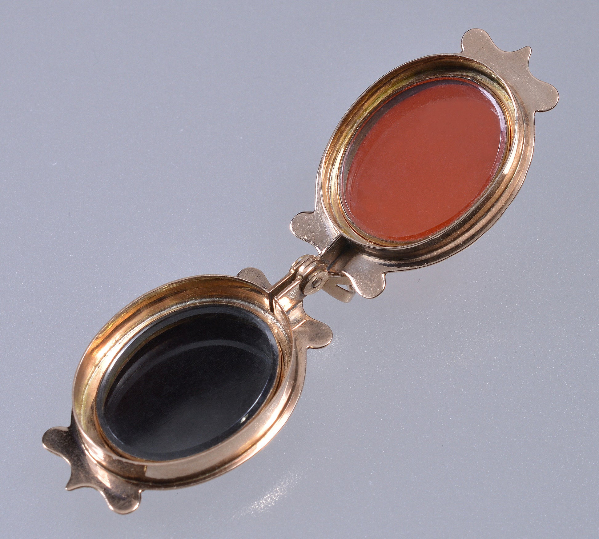 Antique Victorian 14K Gold Fob Locket Pendant Carnelian Banded Agate C.1890