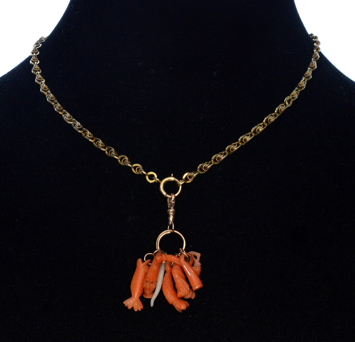 Antique Georgian Gold Coral Charms Pendant C.1820