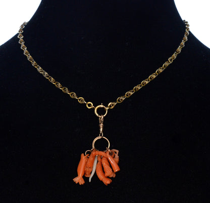 Antique Georgian Gold Coral Charms Pendant C.1820
