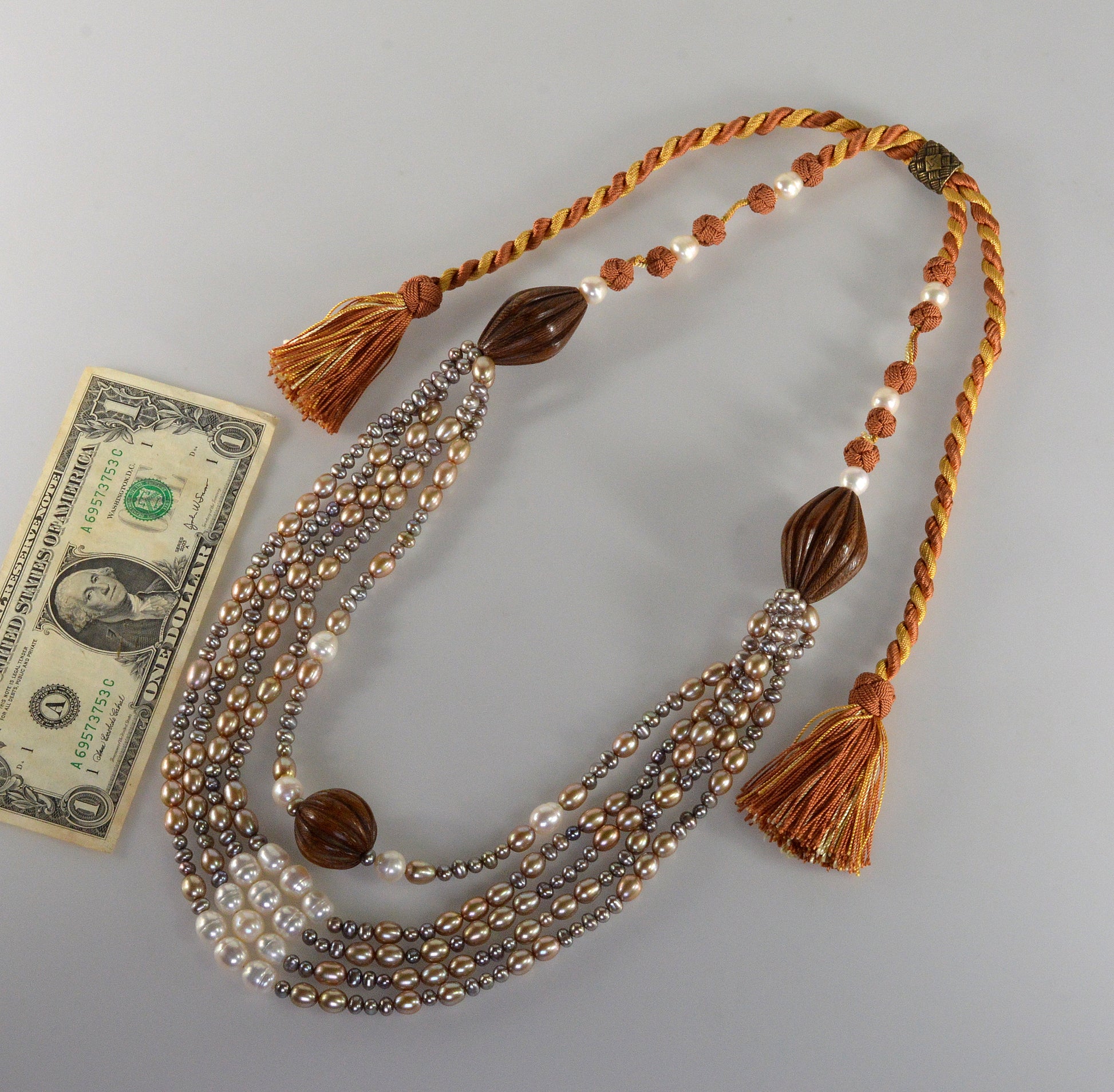 Oversized Designer Signed Pearl Wood Necklace From Saks 5th Ave