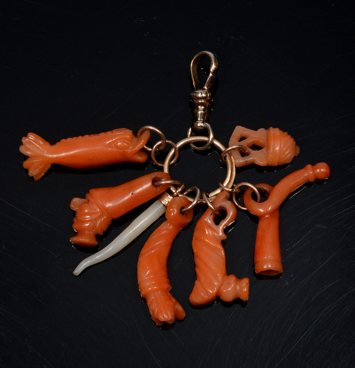 Antique Georgian Gold Coral Charms Pendant C.1820