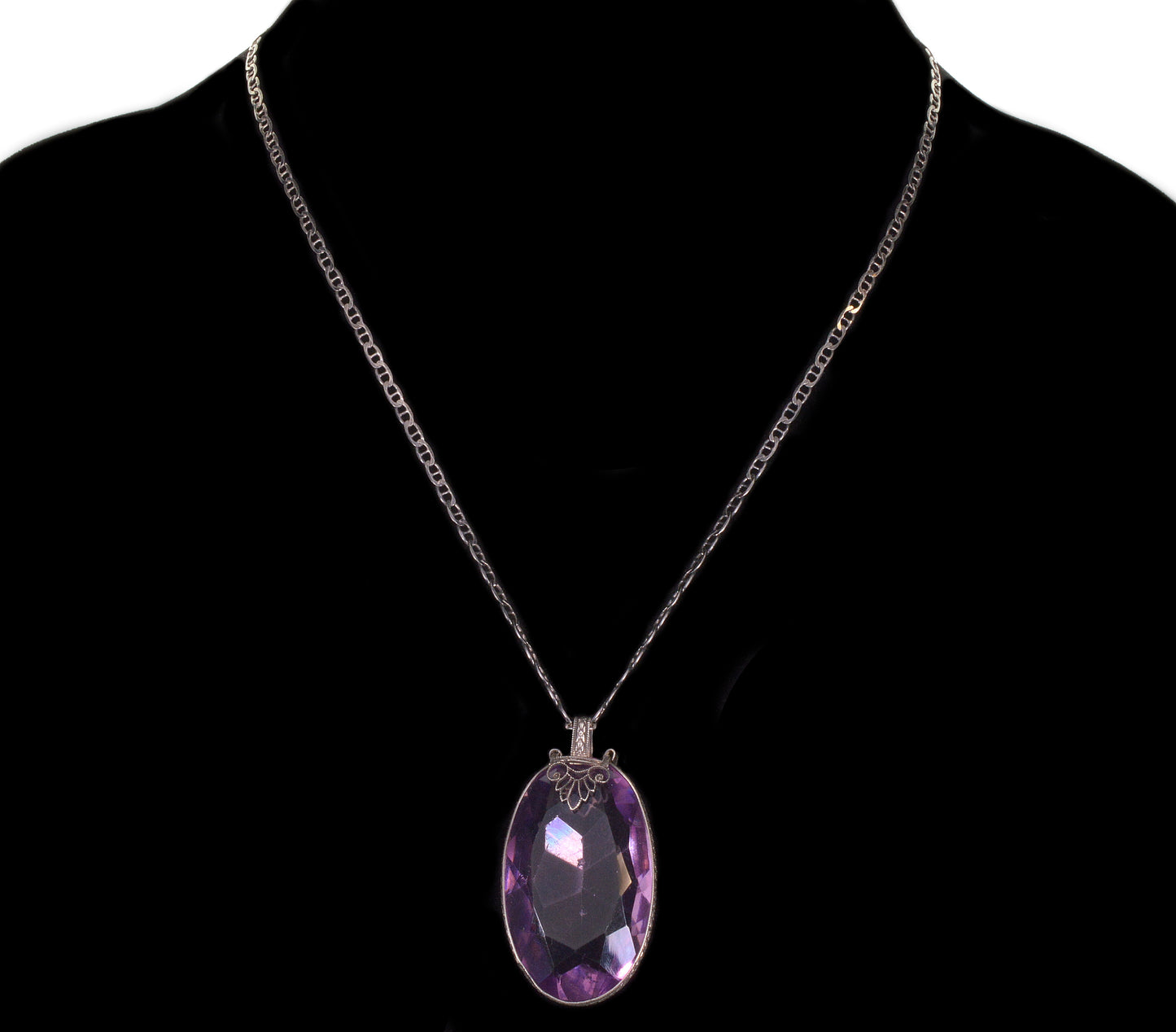 Antique Art Deco Italy Sterling Amethyst Crystal Necklace C.1920