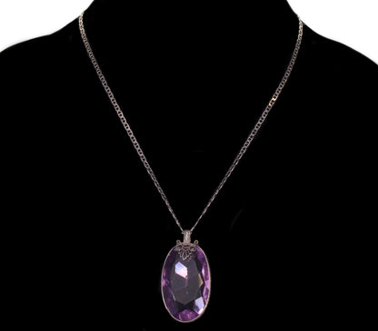 Antique Art Deco Italy Sterling Amethyst Crystal Necklace C.1920