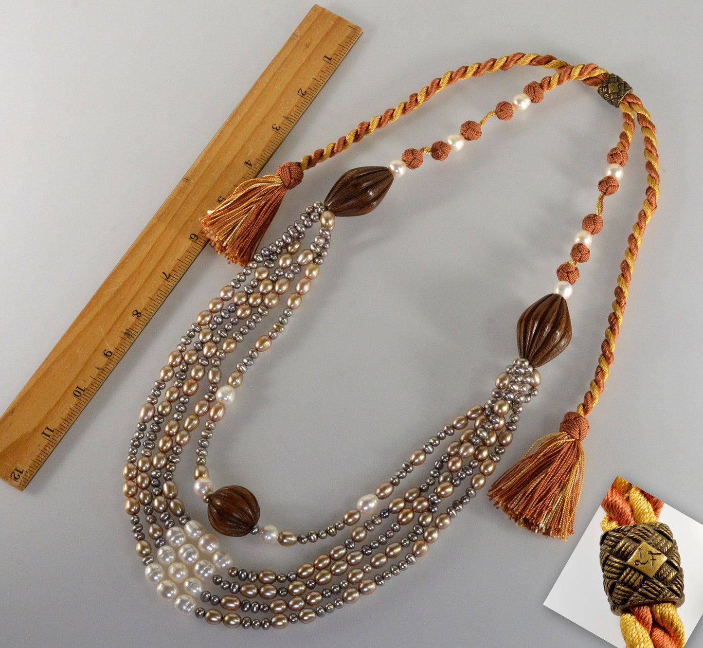 Oversized Designer Signed Pearl Wood Necklace From Saks 5th Ave