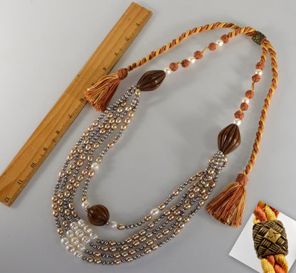 Oversized Designer Signed Pearl Wood Necklace From Saks 5th Ave