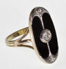 Art Nouveau Egyptian Revival Platinum 14K Gold Ring Diamond Onyx Size 7 C.1900