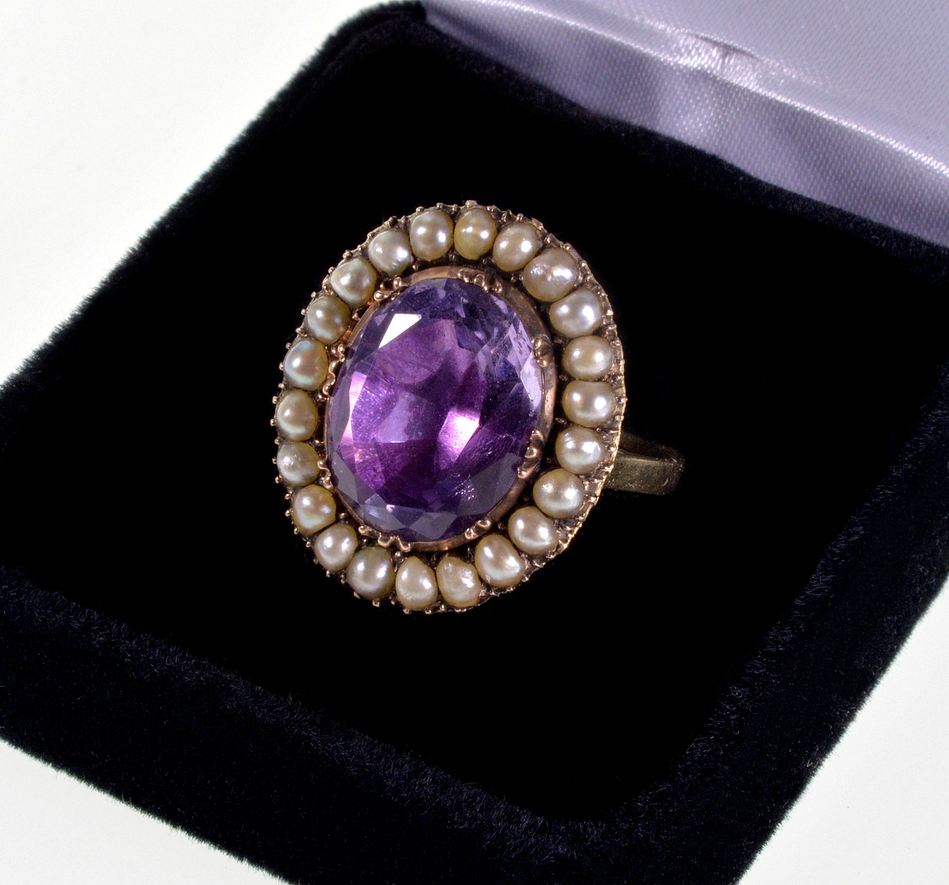 Antique Georgian 14K Gold Amethyst Pearl Ring Conversion Size 7 1/2 C.1820