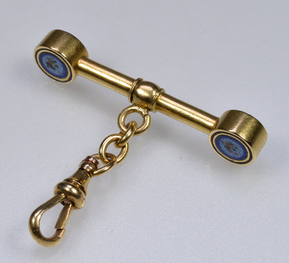 Antique Victorian 18K Yellow Gold Enamel Pendant T-Bar Dog Clip Clasp C.1890