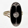 Art Nouveau Egyptian Revival Platinum 14K Gold Ring Diamond Onyx Size 7 C.1900