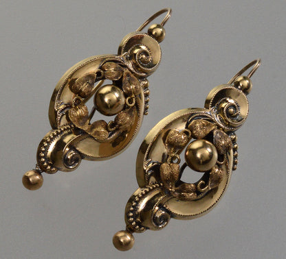 Antique Victorian 9K Gold Baroque Earrings C.1880