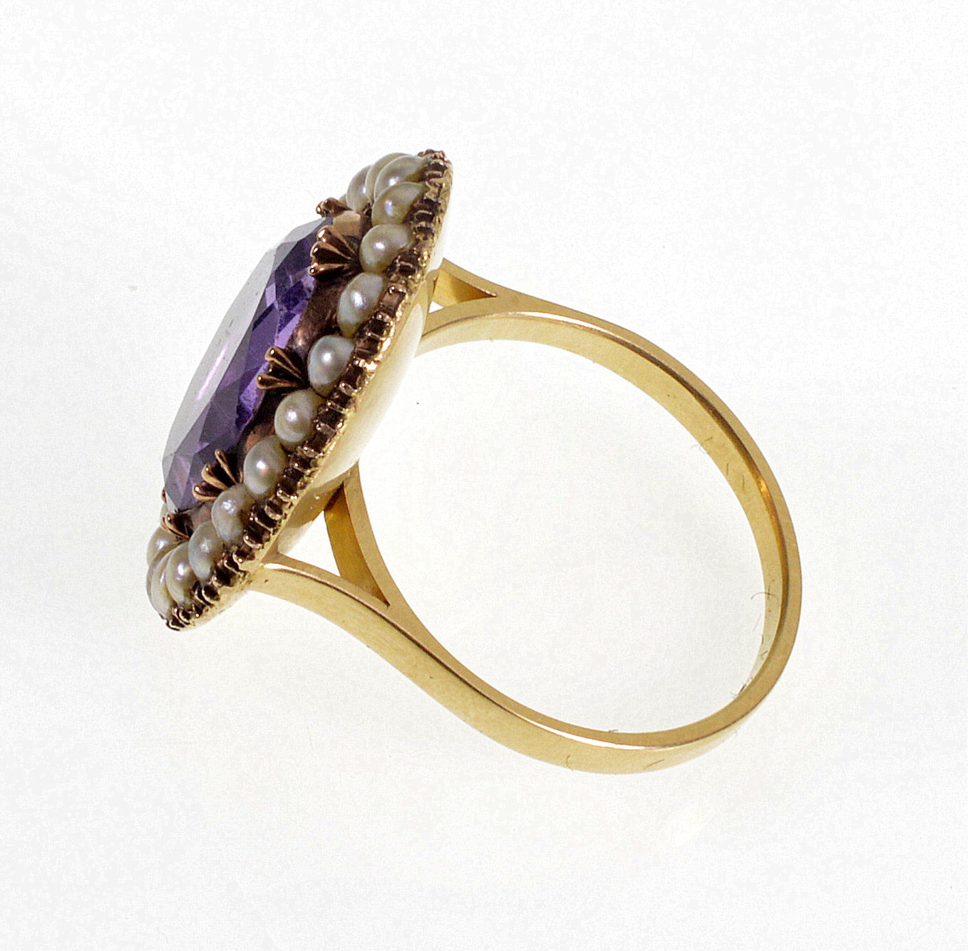 Antique Georgian 14K Gold Amethyst Pearl Ring Conversion Size 7 1/2 C.1820