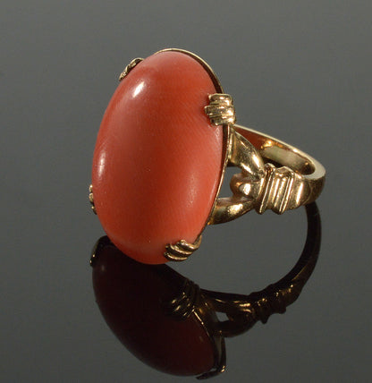 Antique Edwardian 10K Rose Gold Salmon Coral Ring Size 4 1/4 C.1900