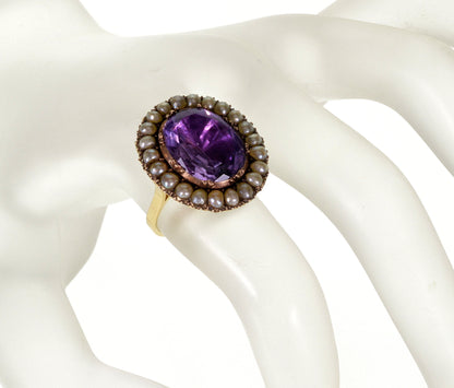 Antique Georgian 14K Gold Amethyst Pearl Ring Conversion Size 7 1/2 C.1820