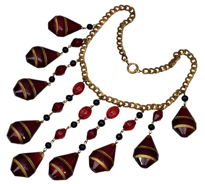 Art Deco Ruby Glass Cascade Necklace Signed Czechoslovakia C.1920