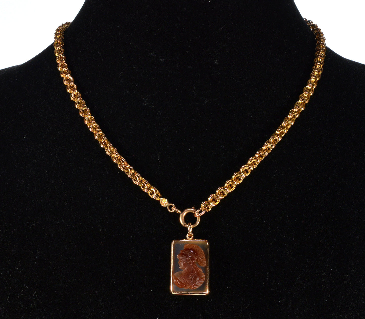Antique Victorian 14K Gold Sardonyx Athena Cameo Pendant C.1890