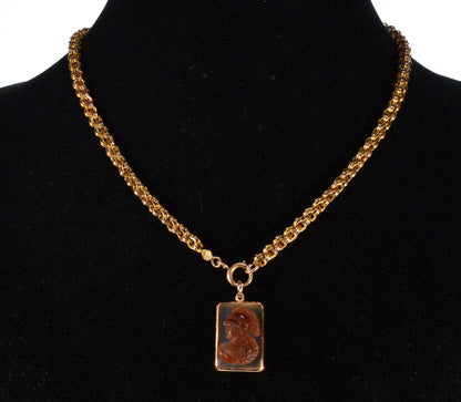 Antique Victorian 14K Gold Sardonyx Athena Cameo Pendant C.1890