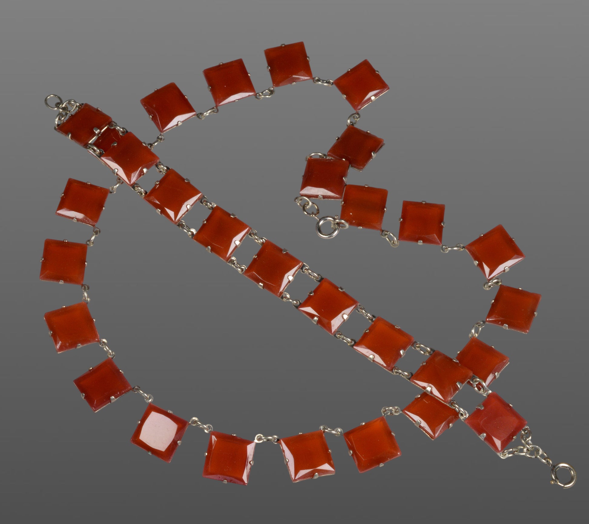 Antique Art Deco Czech Carnelian Glass Riviere Necklace Bracelet C.1920