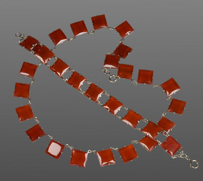 Antique Art Deco Czech Carnelian Glass Riviere Necklace Bracelet C.1920