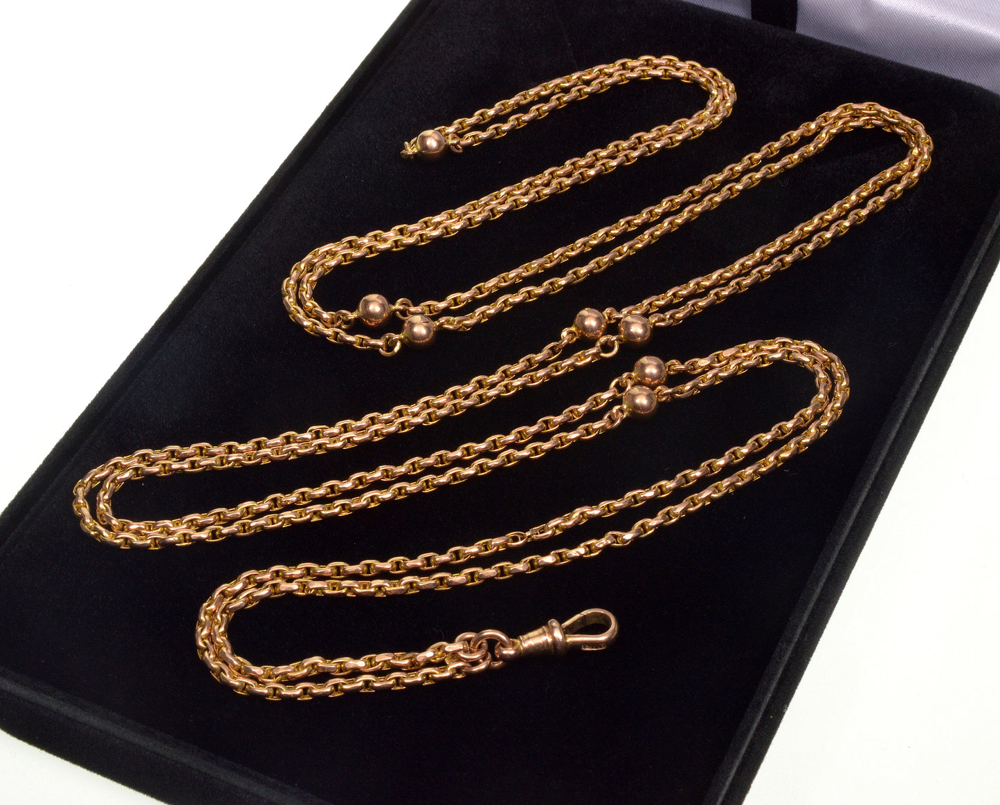 Antique Edwardian 9K Gold Long Guard Chain Necklace 55" C.1900