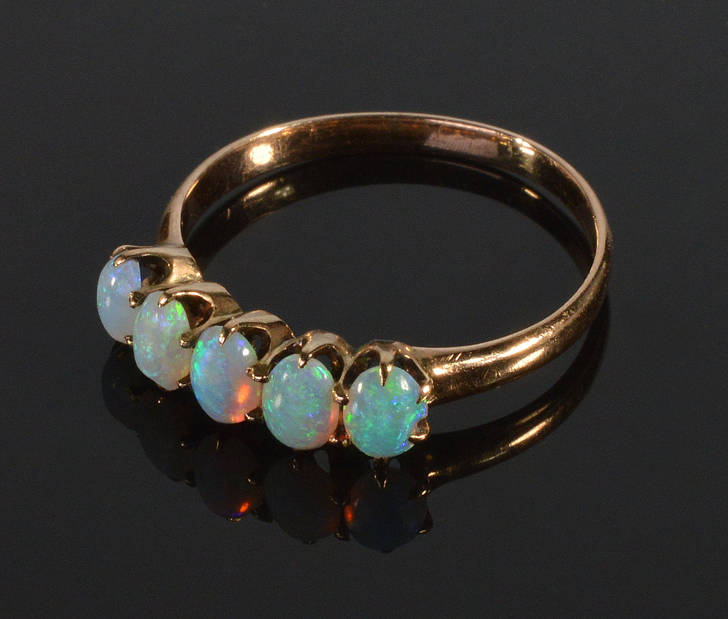 Antique Victorian 10K Gold Australian Opal Ring Size 5 3/4 C.1890