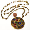 Antique Victorian Czech Fruit Salad Glass Filigree Brass Necklace C.1890