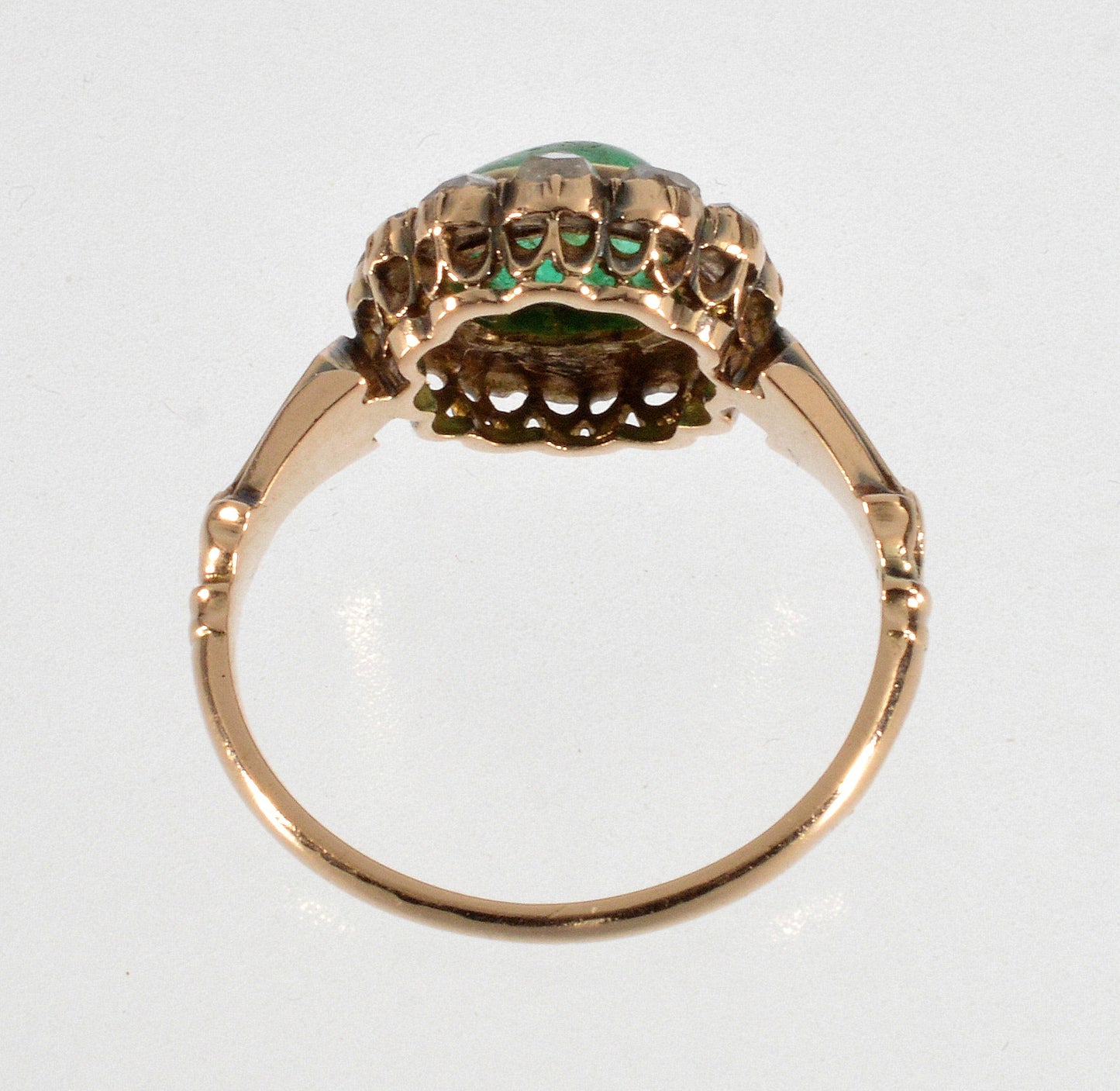 Antique Georgian 14K Gold Natural Emerald Diamond Ring C.1820