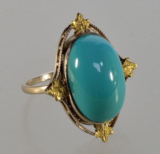 Antique Art Deco 14K Gold Turquoise Ring Size 4 1/4 C.1920