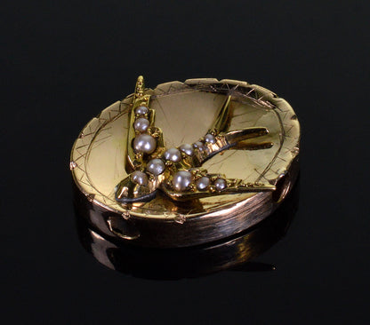 Victorian 14K Gold Large Swallow Bird Slide For Bracelet Necklace C.1890