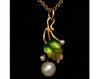 Antique Art Nouveau 14K Gold Enamel Pearl Pendant Necklace C.1900