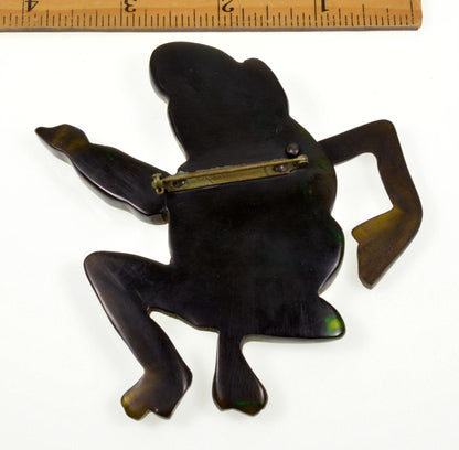 Collectible Bakelite Frog Banjo Brooch Pin Movable Arm C.1930