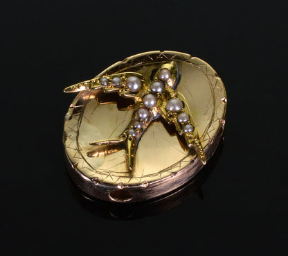 Victorian 14K Gold Large Swallow Bird Slide For Bracelet Necklace C.1890