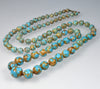 Art Deco Czech Hubbell Turquoise Glass Graduated Bead Necklace 32" C.1920