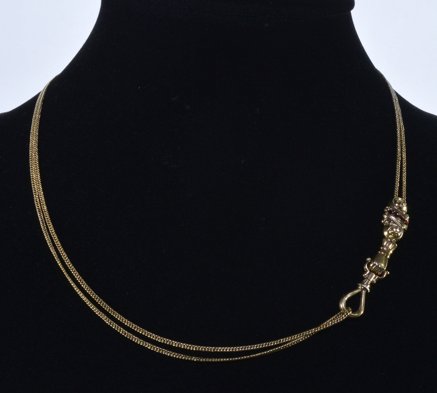 Antique Georgian 14K 10K Gold Garnet Hand Fist Necklace Slide Guard Chain C.1820