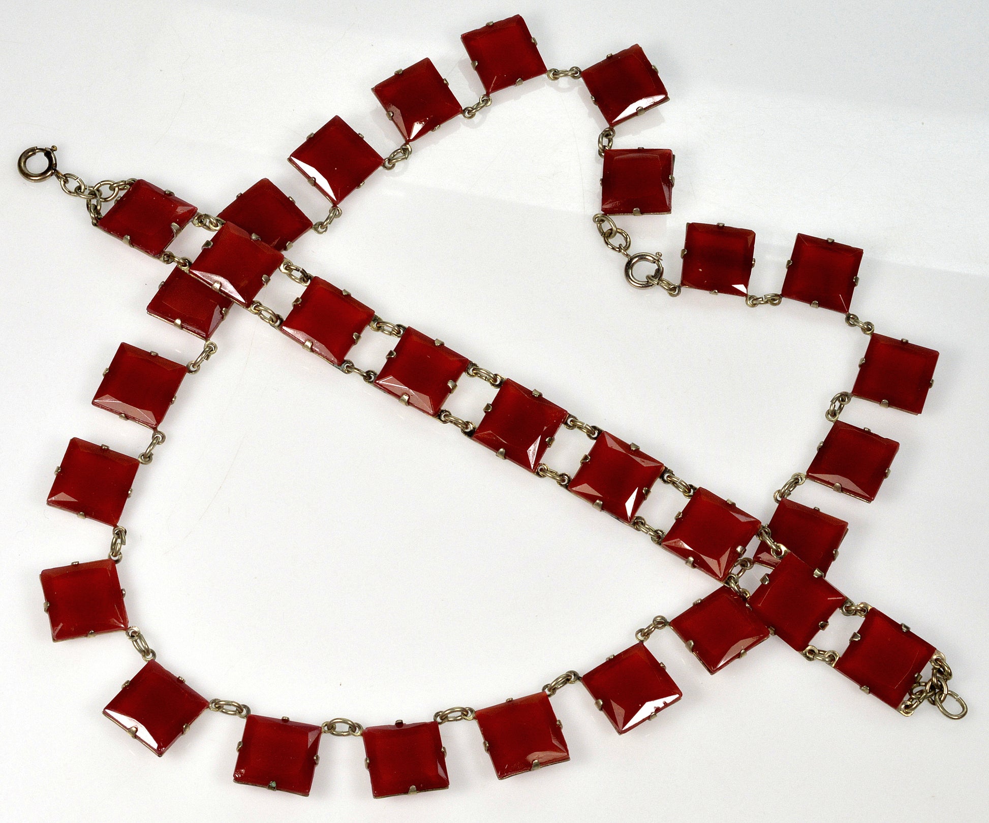 Antique Art Deco Czech Carnelian Glass Riviera Necklace Bracelet C.1920