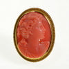 Antique Victorian 14K Gold Salmon Coral Cameo Ring Size 5 3/4 C.1890