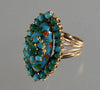 Natural Turquoise 14K Gold Enamel Cocktail Ring Size 6.5