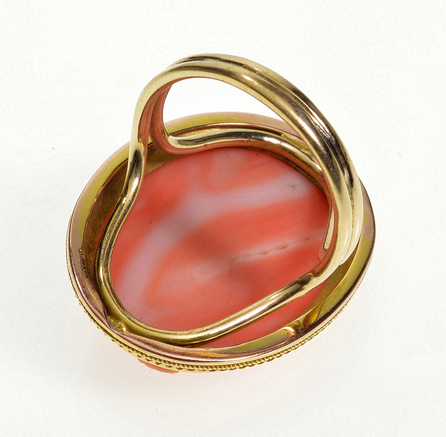 Antique Victorian 14K Gold Salmon Coral Cameo Ring Size 5 3/4 C.1890
