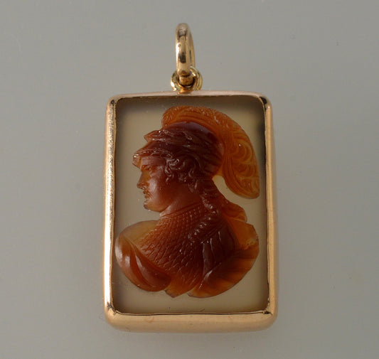 Antique Victorian 14K Gold Sardonyx Athena Cameo Pendant C.1890