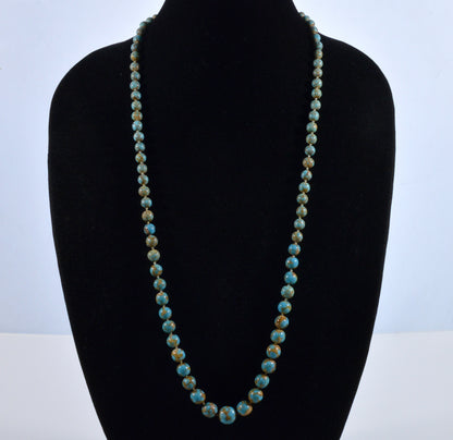 Art Deco Czech Hubbell Turquoise Glass Graduated Bead Necklace 32" C.1920