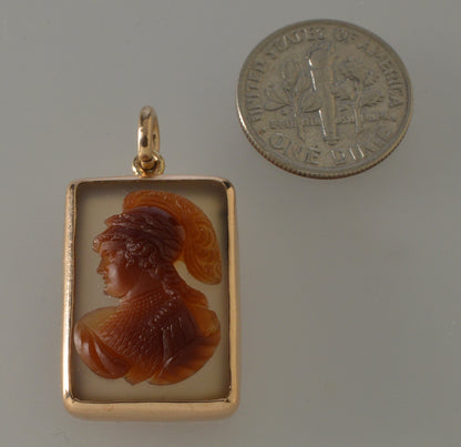 Antique Victorian 14K Gold Sardonyx Athena Cameo Pendant C.1890