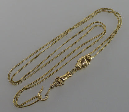 Antique Georgian 14K 10K Gold Garnet Hand Fist Necklace Slide Guard Chain C.1820