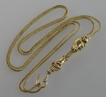 Antique Georgian 14K 10K Gold Garnet Hand Fist Necklace Slide Guard Chain C.1820