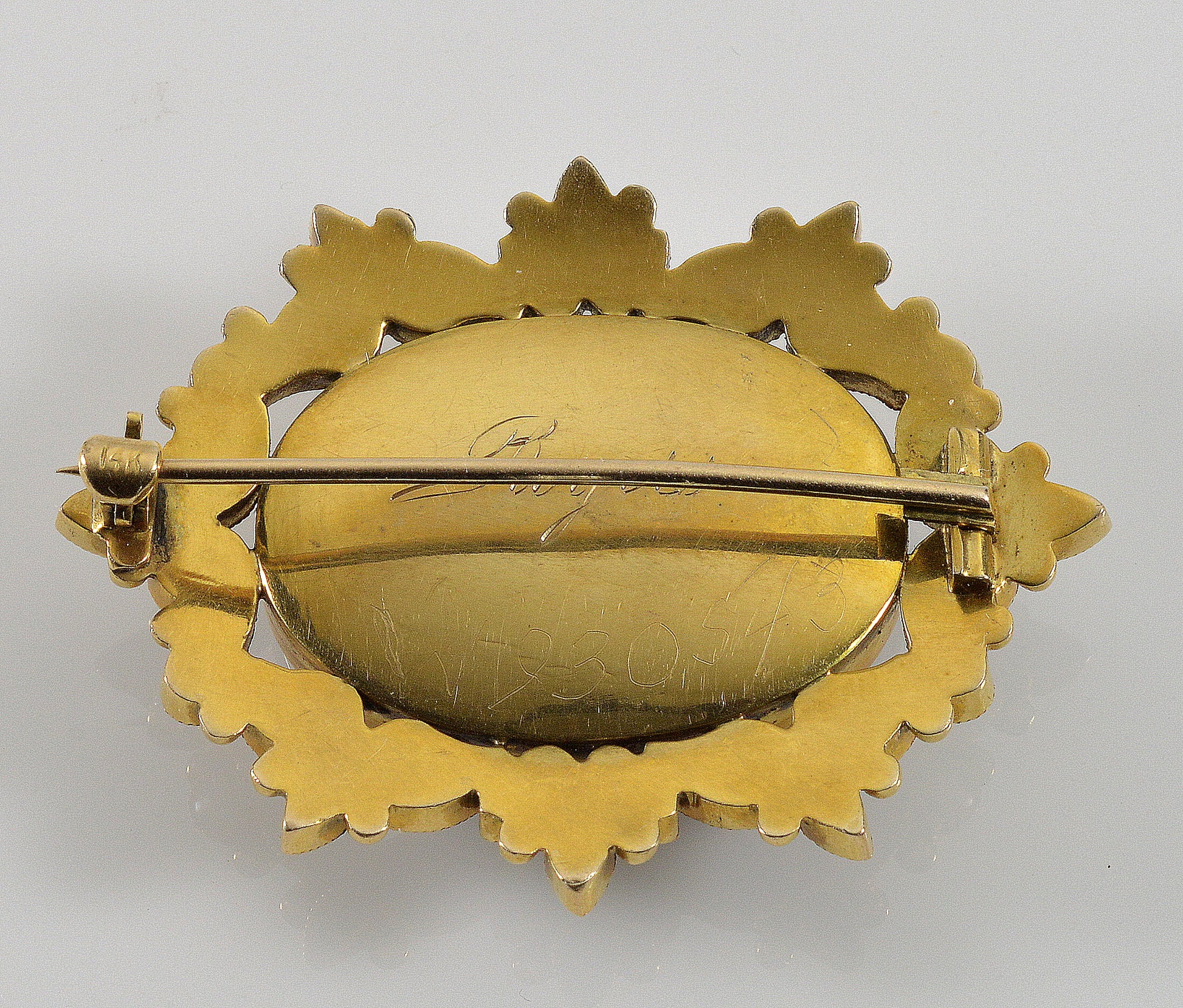 Victorian 14K Gold Onyx Mourning Brooch Braided Hair C.1860