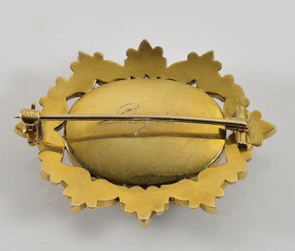 Victorian 14K Gold Onyx Mourning Brooch Braided Hair C.1860