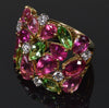 Estate 18K Gold Cocktail Ring Tourmaline Peridot Diamond Size 5 3/4
