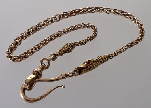 Antique Georgian 14K 10K Gold Dolphin Snake Watch Chain Necklace C.1820