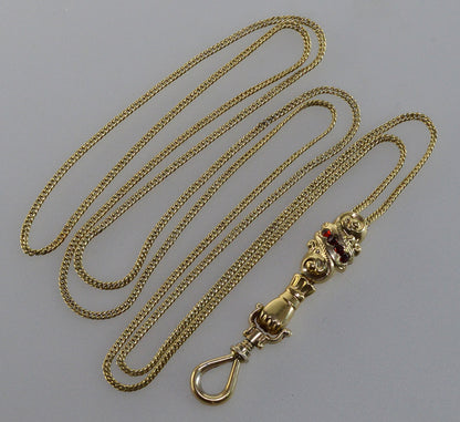 Antique Georgian 14K 10K Gold Garnet Hand Fist Necklace Slide Guard Chain C.1820