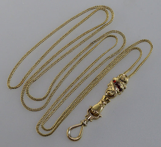 Antique Georgian 14K 10K Gold Garnet Hand Fist Necklace Slide Guard Chain C.1820