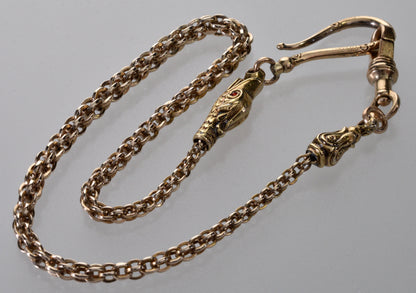 Antique Georgian 14K 10K Gold Dolphin Snake Watch Chain Necklace C.1820