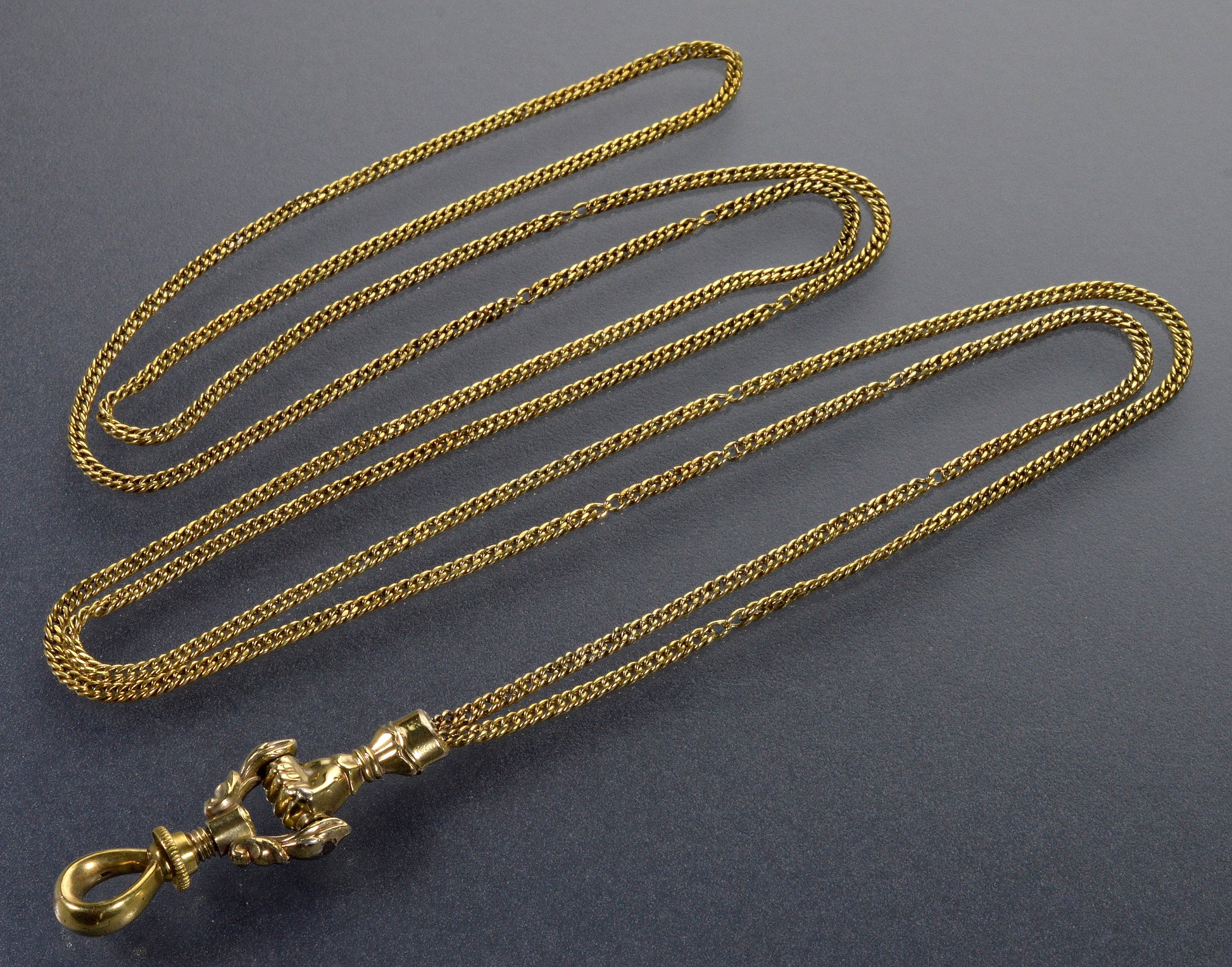 Antique Georgian 10K Gold Necklace Hand Fist Longuard Chain C.1820 003709